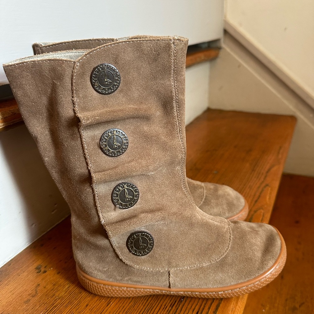 Livie & Luca Brown Suede Button-Accent Kids Boots, Size 3